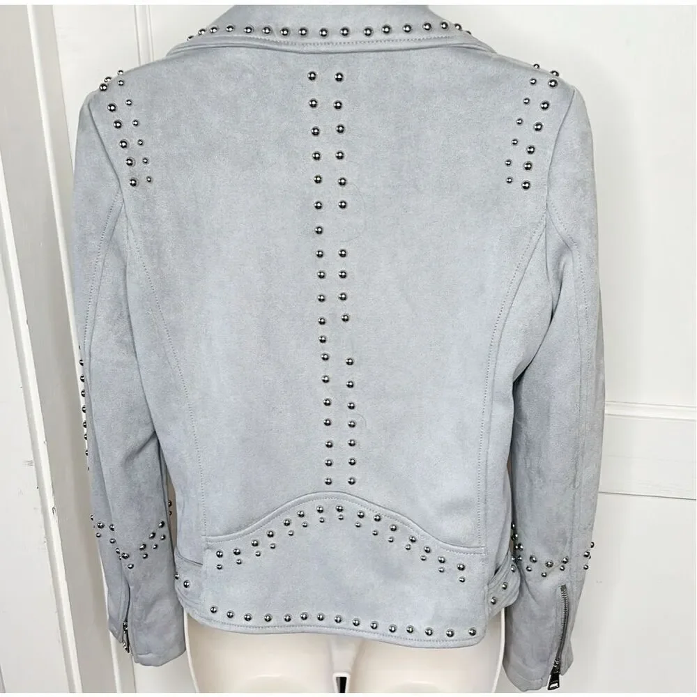 Vigoss Studded Faux Suede Moto Jacket Gray Size XSmall
